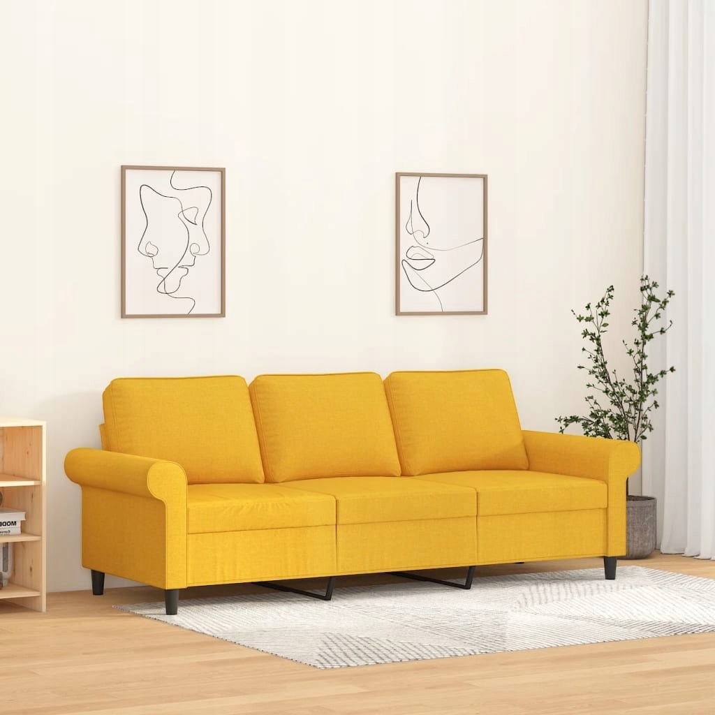 VidaXL Sofa 3-osobowa, jasnożółta, 180 cm, tapicer