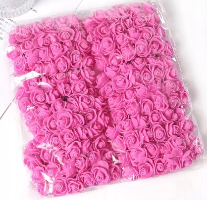 Róże piankowe z tiulem 2cm - 144 sztuk - c.różowy