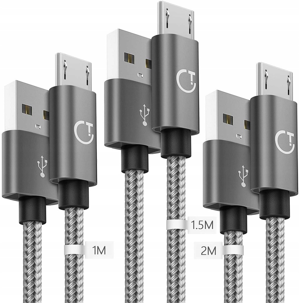 Gritin 3x kabel micro USB 1 1,5 2 m nylon szybki