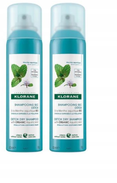 Klorane Detoksykujący Szampon suchy z organiczną miętą nawodną 2x150ml
