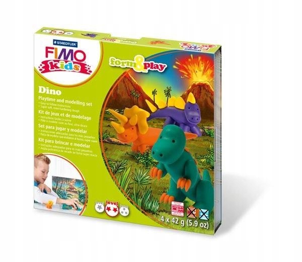 ZESTAW FIMO KIDS FORM&PLAY 4 X 42G DINOZAURY