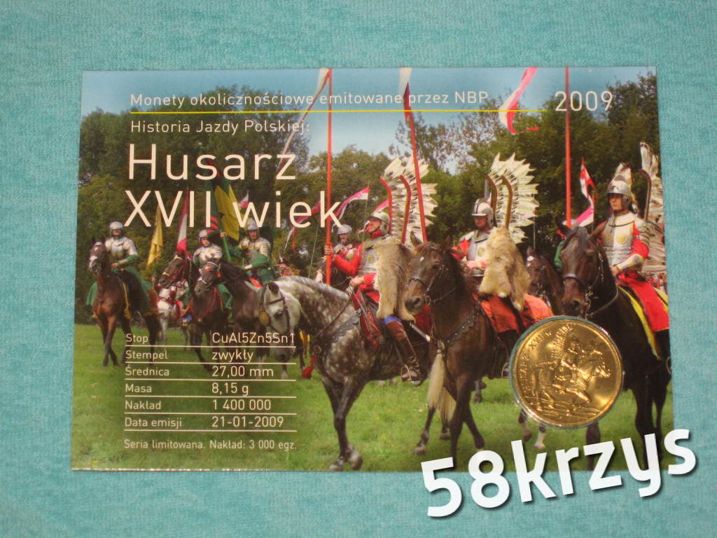 2 ZŁ HUSARZ XVII WIEK  z 2009 r   blister