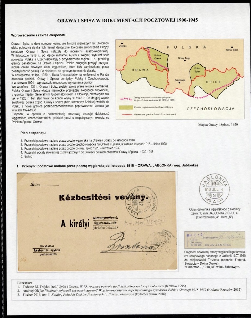 SPISZ I ORAWA-HISTORIA POCZTY 1900-45r- ZBIÓR WYSTAWOWY, FISCHER 75000ZŁ