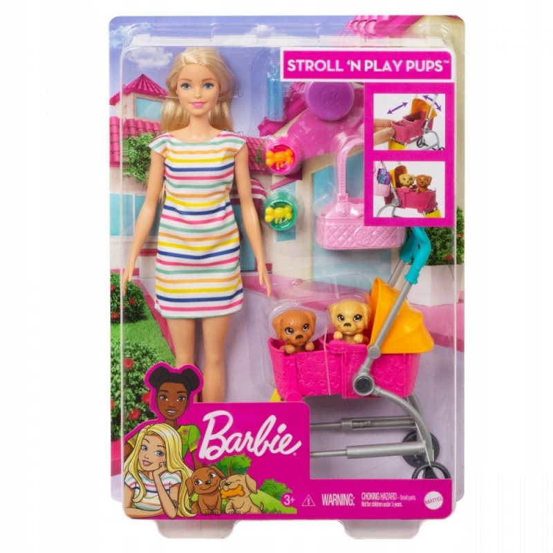 Mattel Lalka Barbie Spacerówka z pieskami zestaw