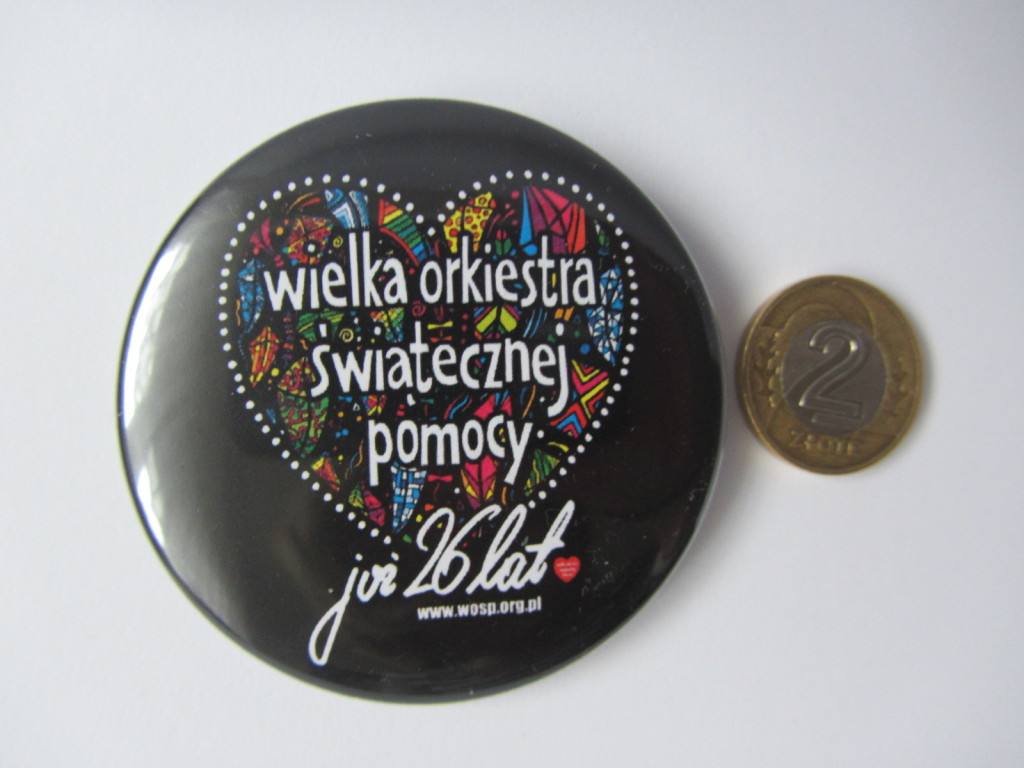 ♥♫ Przypinka WOŚP już 26 lat, SERCE, 5,5 cm ♫♥