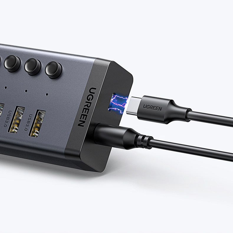 Ugreen HUB 7w1 USB-C do USB-A 3.0 z PD i DC 12V - szary (CM481)