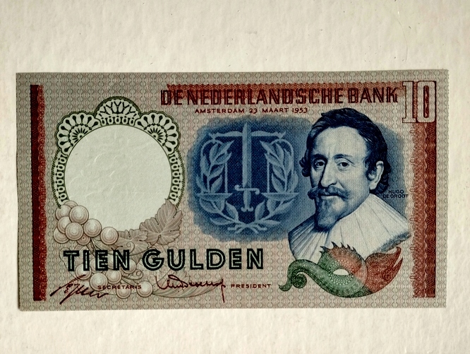 HOLANDIA - 10 guldenów 1953 P-85, st. +2, super banknot, piękny !!!