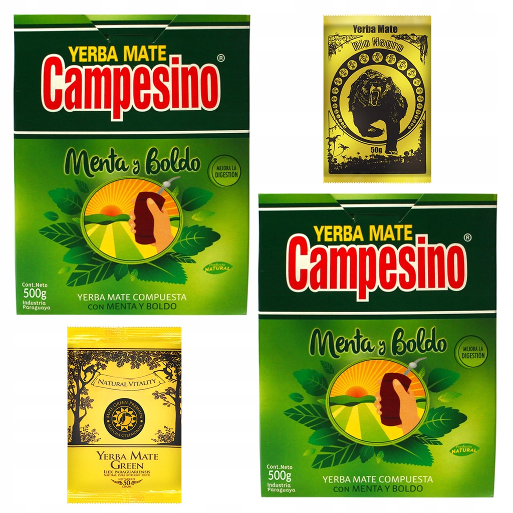 Yerba Mate Campesino Menta Boldo 2x500g + 2x 50g