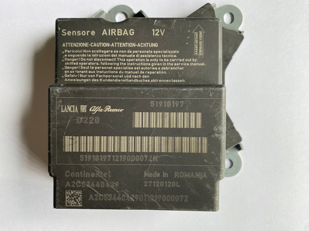 CENTRALKA SENSOR AIRBAG FIAT PUNTO 51918197 12652945689 oficjalne