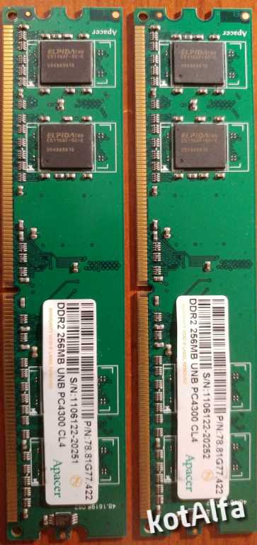 APACER 2x256 MB RAM DDR2 PC4300 DDR2-533