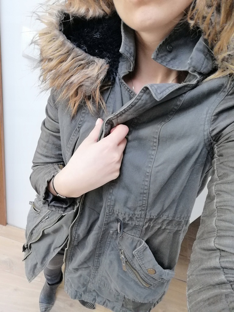 River Island parka futerko khaki kożuch