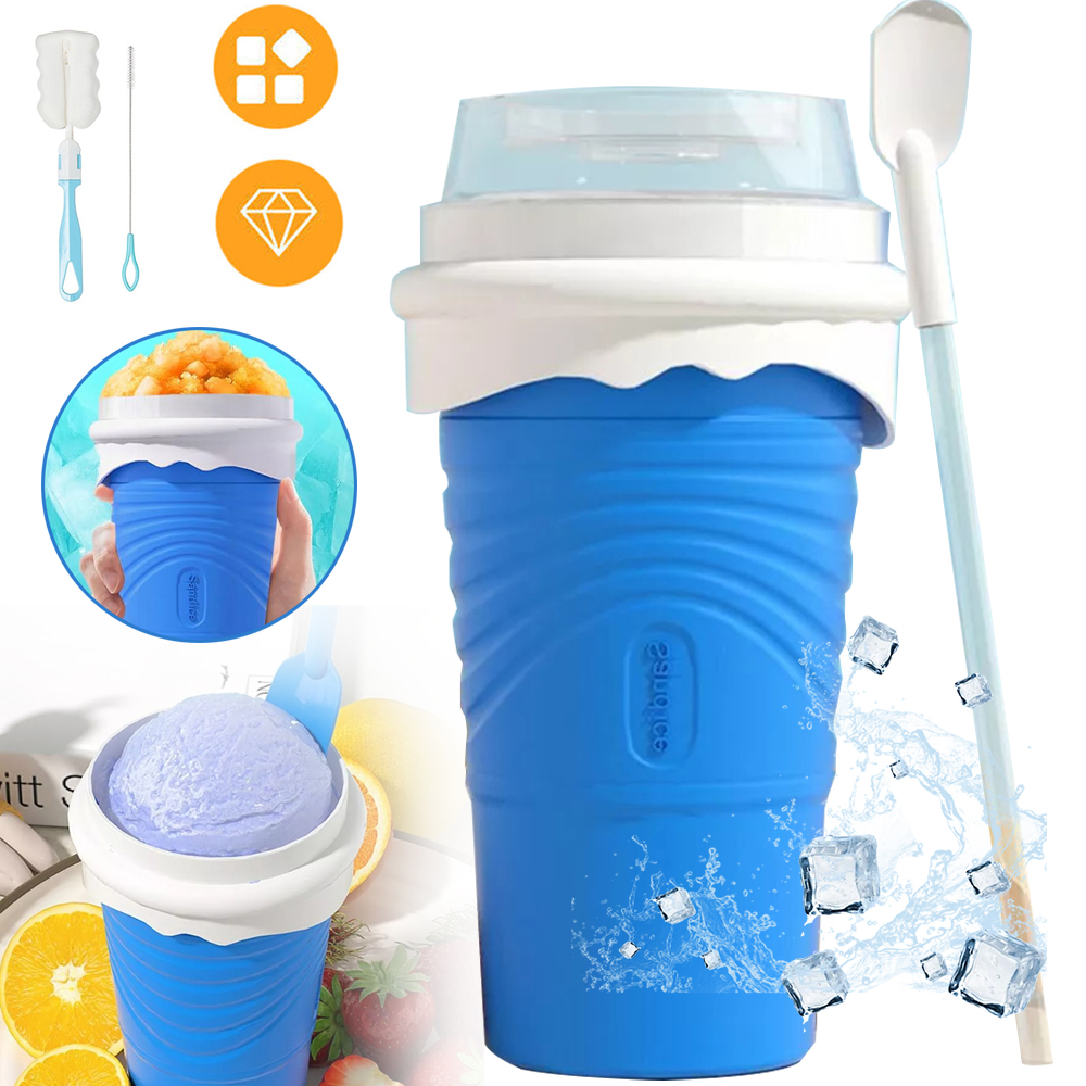 SILIKONOWY KUBEK 500 ML Z SŁOMKĄ 2W1, DO ROBIENIA LODÓW SORBETÓW SMOOTHIE