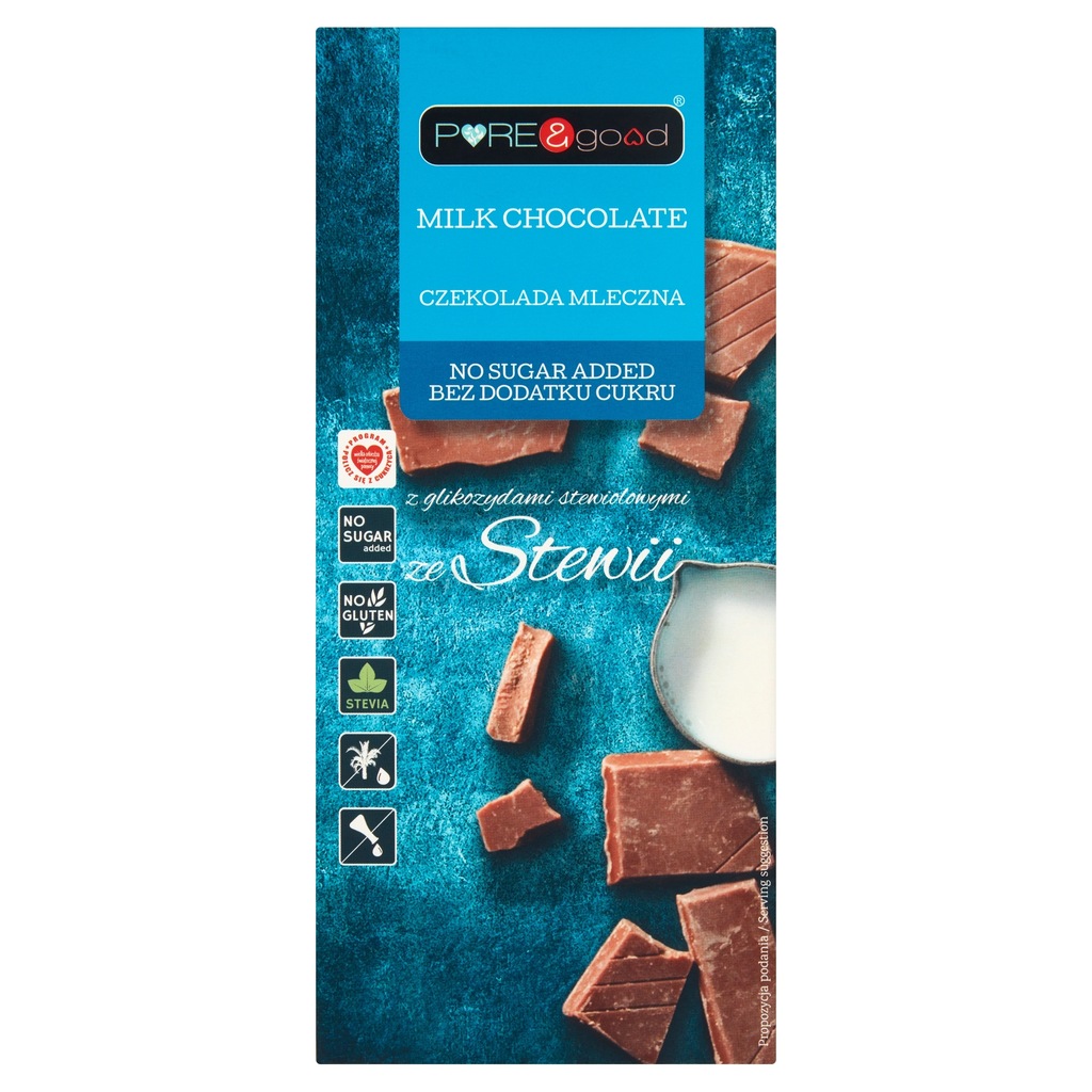 PROMOCJA CZEKOLADA MLECZNA ZE STEWIĄ BEZ DODATKU CUKRU BEZGLUTENOWA 100 g -