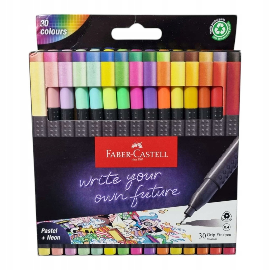 Faber-Castell Cienkopisy Pisaki Mazaki 0,4mm Grip 30 Kolorów + Pastel Neon