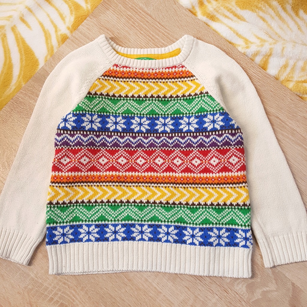 kolorowy sweterek wzór norweski 2-3 lata 98