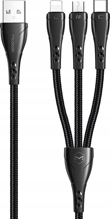 Kabel USB Mcdodo USB-A - USB-C + microUSB + Lightning 1.2 m Czarny (MDD48)