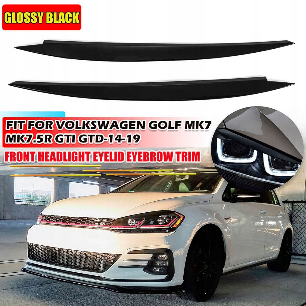 dla Błyszcząca czarna osłona reflektora brwi powiek VW Golf 7 GTI GTD R MK7