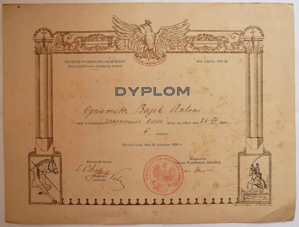 Dyplom Centrum Wyszkolenia Kawalerii 1928 r.(1205)