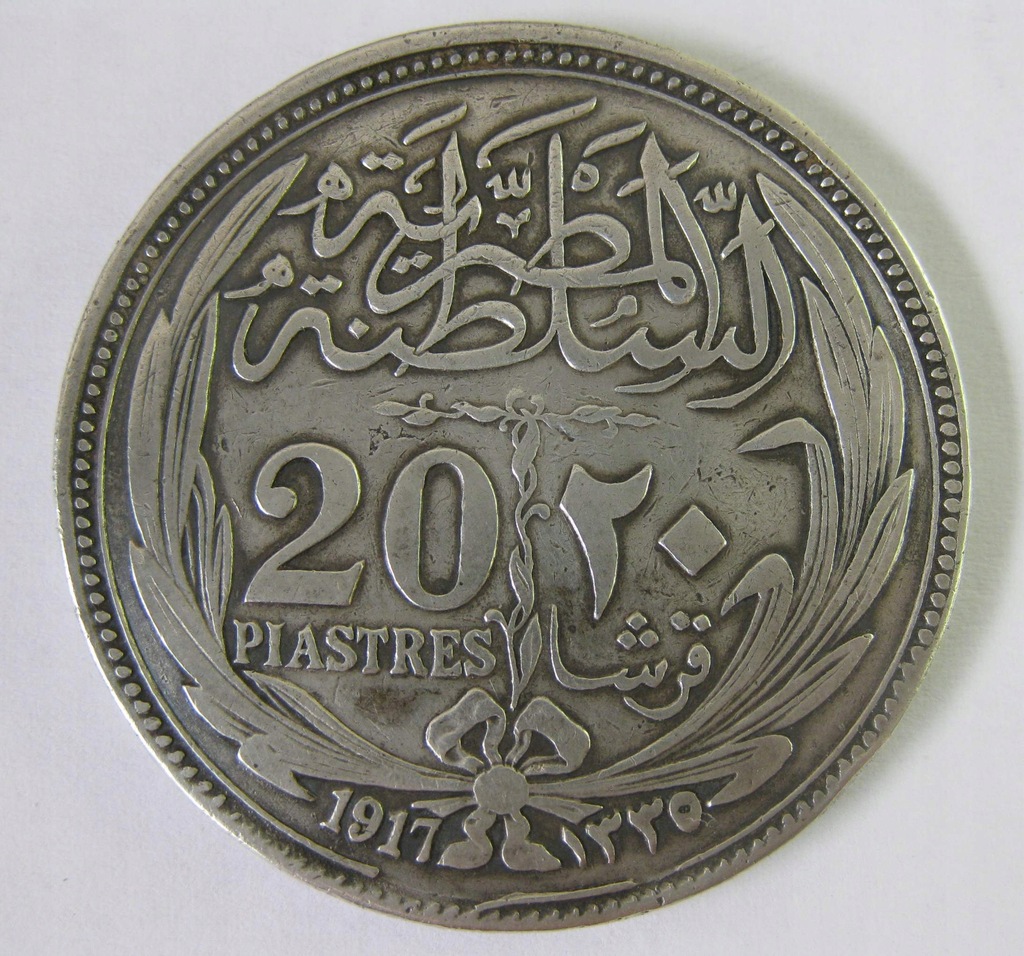 20 PIASTRÓW 1917 EGIPT, FUAD, AG - 27.68g Duzy