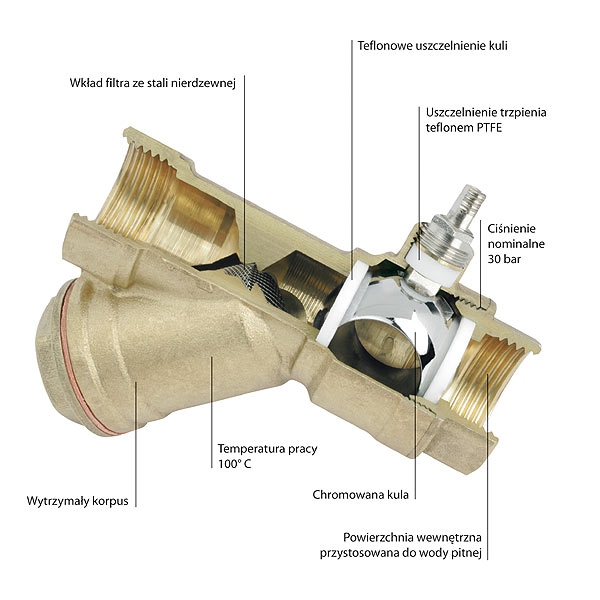 ZAWÓR KULOWY Z FILTREM SKOŚNYM DŁAWICA KROS 1 CAL - 7350364423