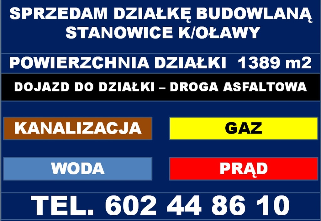 Działka, Stanowice, Oława, Oławski, 1389 m²