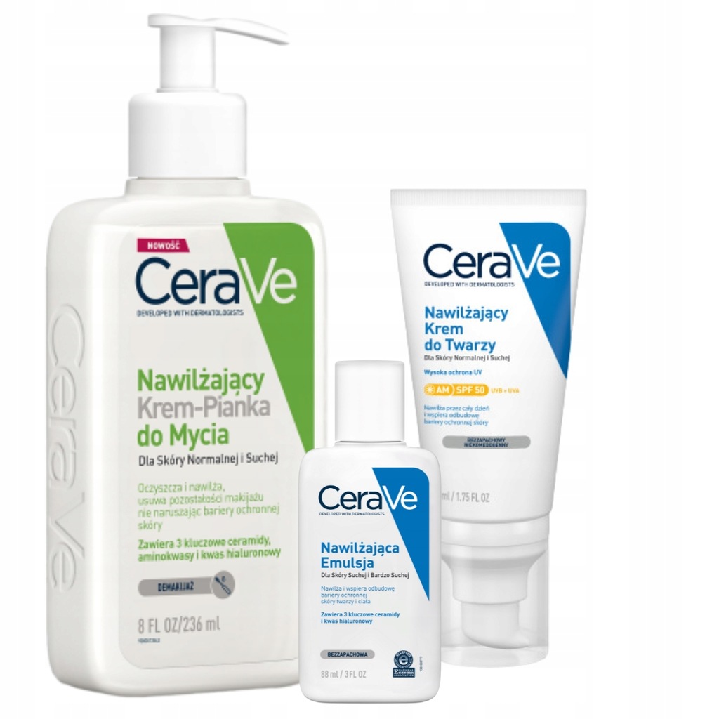 CeraVe Nawilżający Zestaw Krem-Pianka, Krem SPF 50
