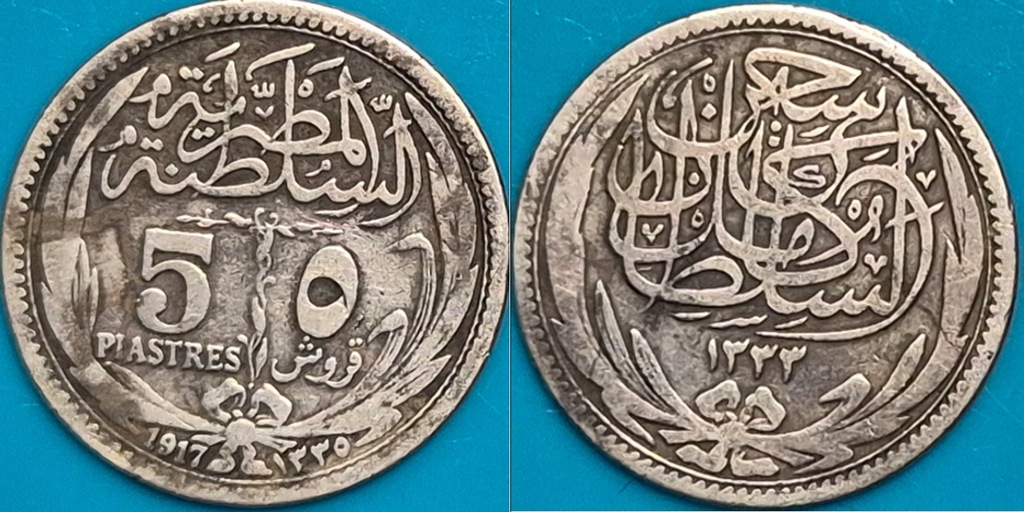 Egipt 5 piastrów 1917r. KM 318 srebro 7 gram