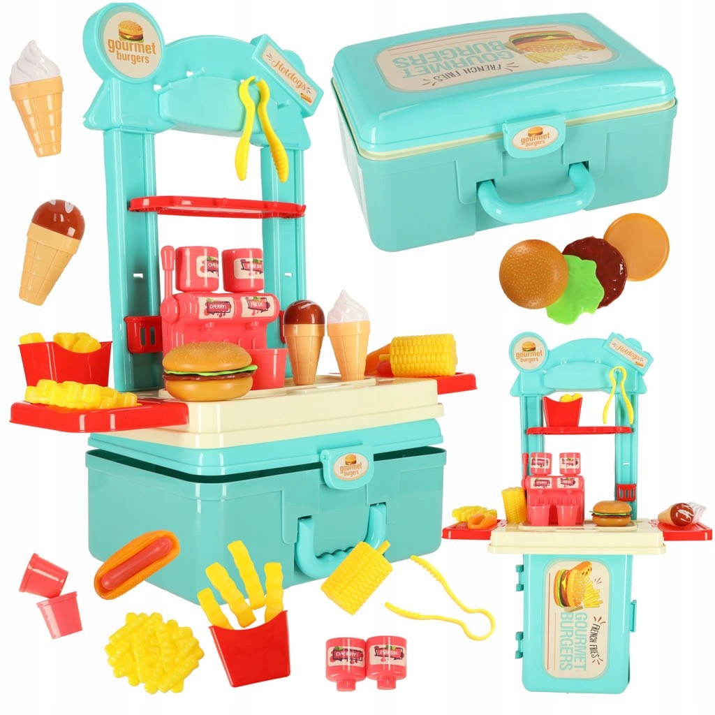 Kuchnia dla dzieci w walizce zestaw do hamburgerów fastfood lody frytki 55c