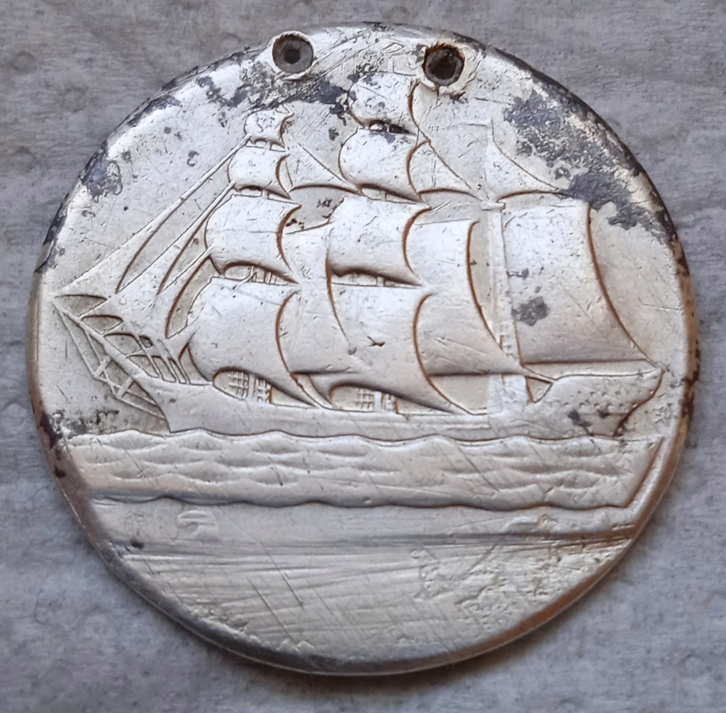 moneta 2 zł statek srebro ORYGINAŁ zniszczona