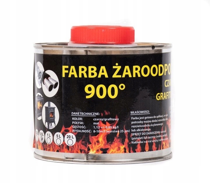 Lakier farba żaroodporna do kominka/pieca czarna 0.25L