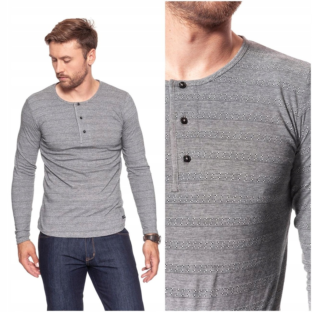 WRANGLER HENLEY LONGSLEEVE MĘSKI SZARY REGULAR M