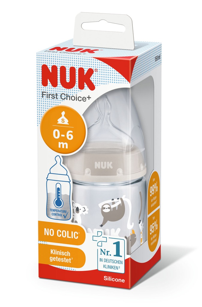 NUK First Choice + ANTYKOLKOWA Butelka dla dziecka 0–6 150ml Silicon