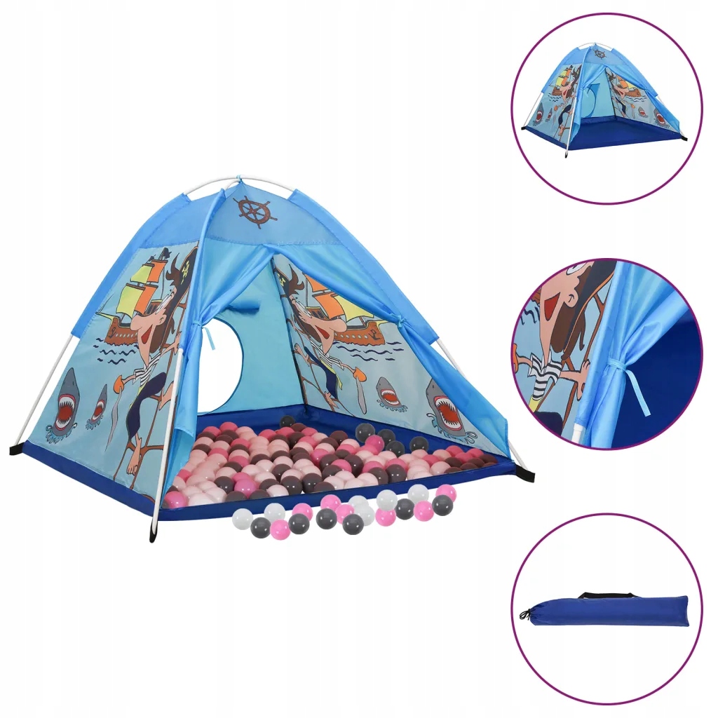 Namiot do zabawy z 250 piłeczkami, niebieski, 120x120x90 cm