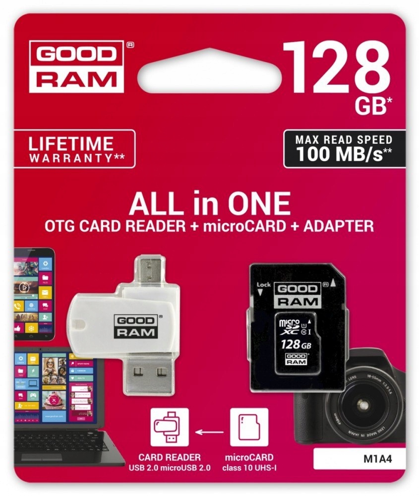 Karta microSDHC 128GB CL10 + adapter + czytnik GOO