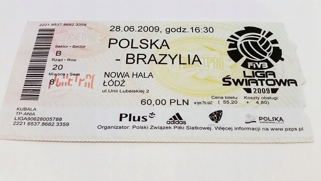 bilet siatkówka POLSKA - BRAZYLIA 2009 Liga Świat.