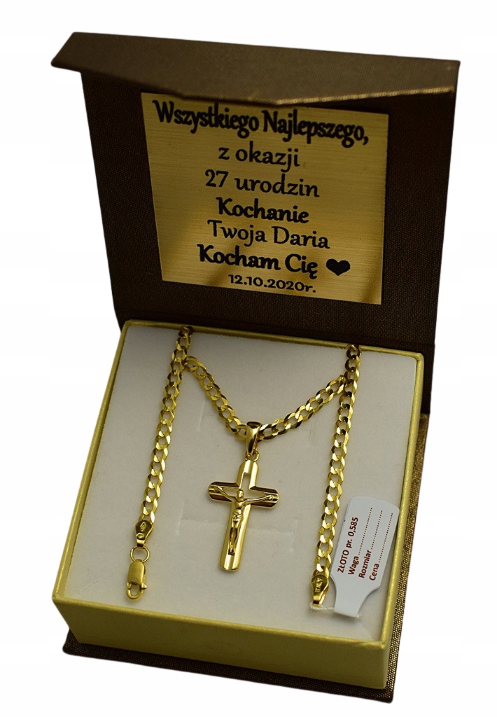 Złoty Łańcuszek Męski Pancerka Pełny Diamentowany z Krzyżykiem pr 585