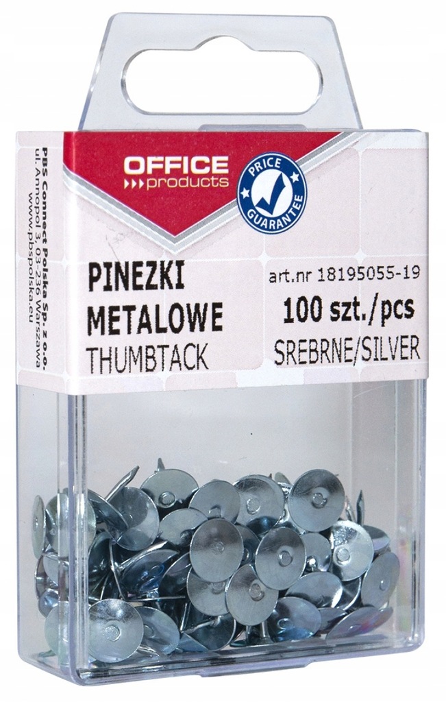 Pinezki metalowe OFFICE PRODUCTS 100 szt. srebrne
