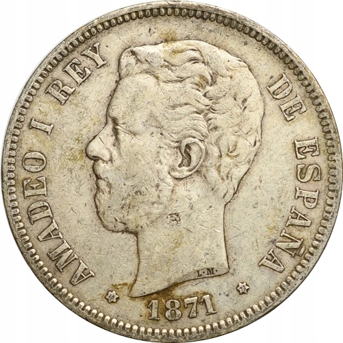 18. Hiszpania, 5 peset 1871, Amadeo I