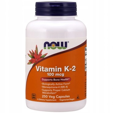 NOW Vitamin K-2 100mcg 250vegcaps WITAMINA K2 MK4 MIAŻDŻYCA OSTEOPOROZA