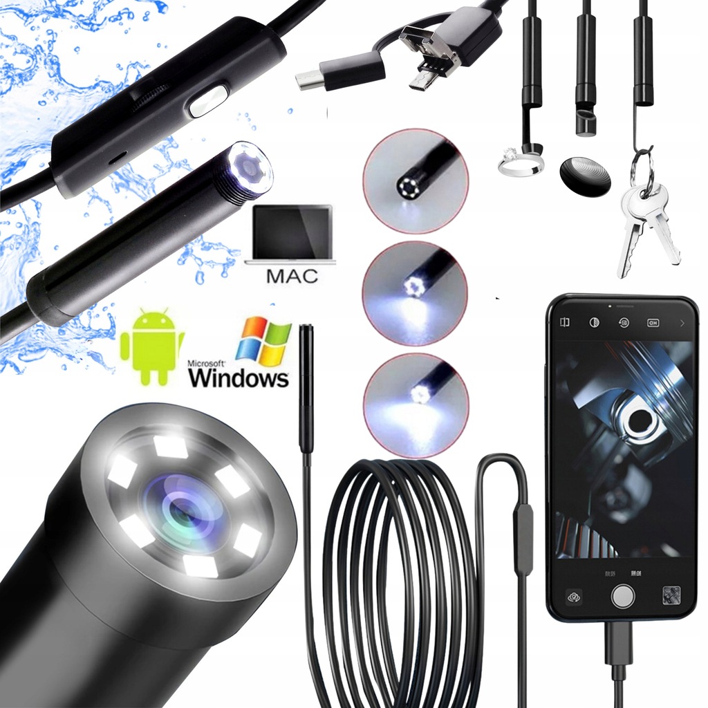 KAMERA INSPEKCYJNA ENDOSKOP DO TELEFONU USB ENDOSKOPOWA ANDROID IOS WINDOWS