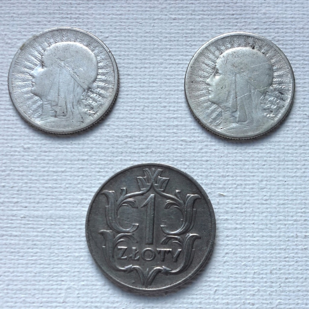II RP zestaw 2x 2 złote 1933, 1 złoty 1929