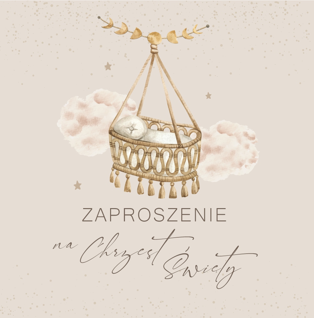 Zaproszenia na Chrzest Boho Kołyska 10szt +koperty