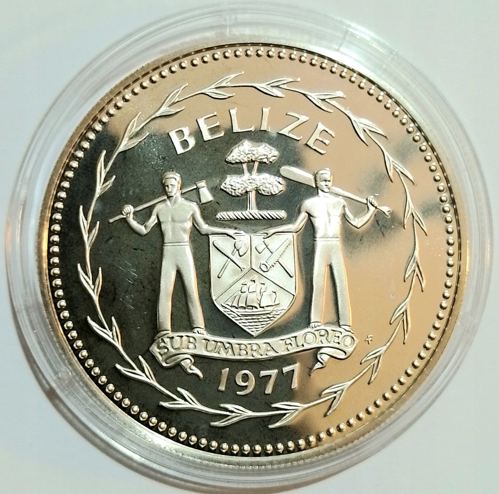 Belize 10 dolarów 1977r. Proof ' Ag