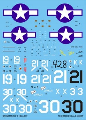1:48 Kalkomania Grumman F6F-3 Hellcat TECHMOD 48022