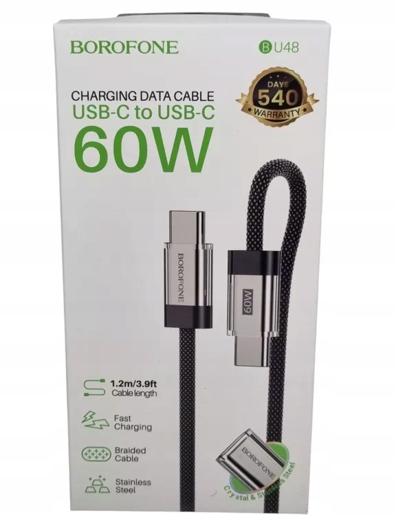 BOROFONE KABEL BU48 HERO -TYP C NA TYP C- 60W 3A 1,2 METRA