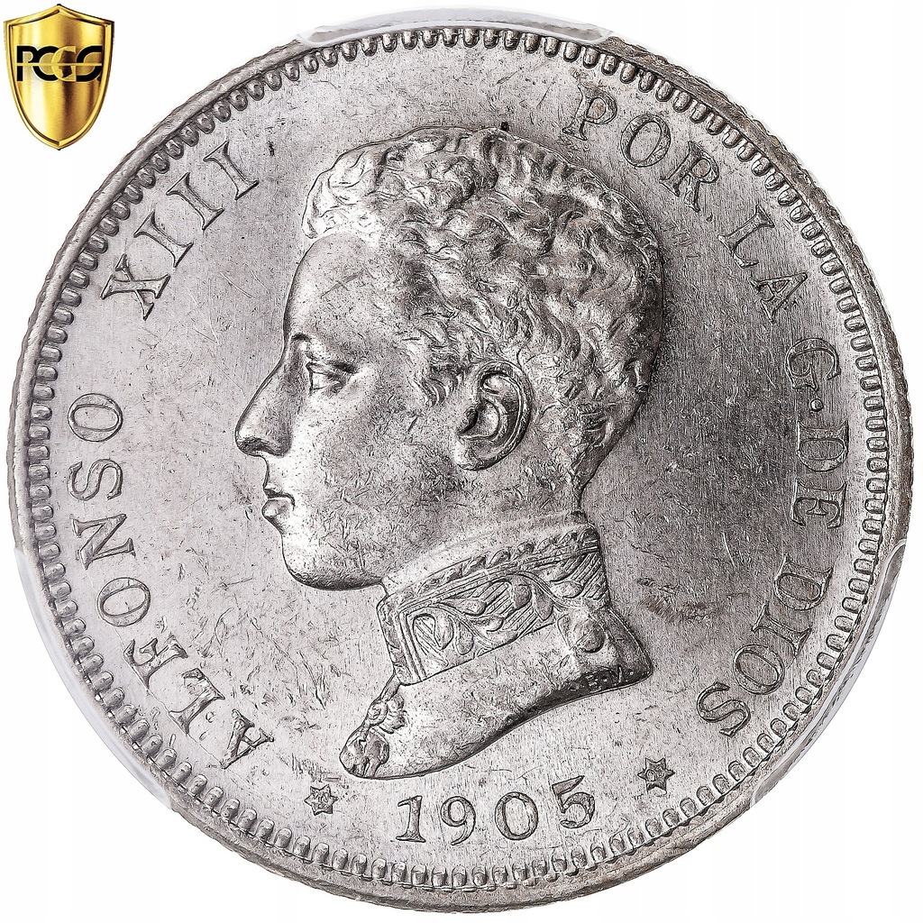 Moneta, Hiszpania, Alfonso XIII, 2 Pesetas, 1905,