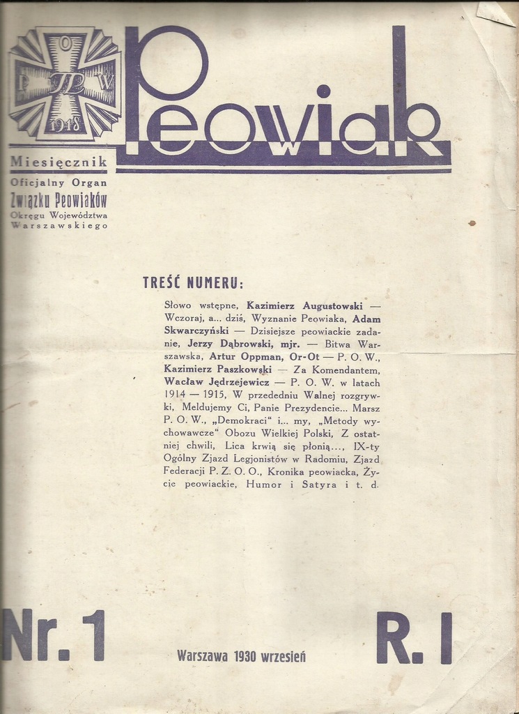 Peowiak 1930 Związek Peowiaków Piłsudski Legiony