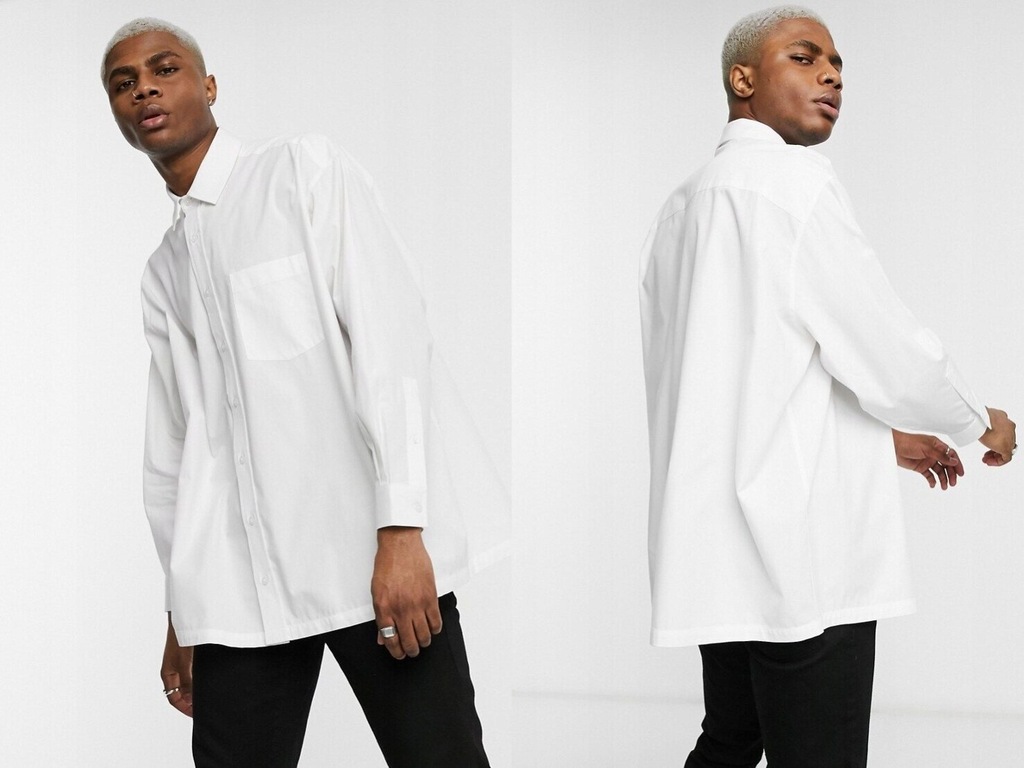 DESIGN Biała koszula męska oversize kieszenie XL