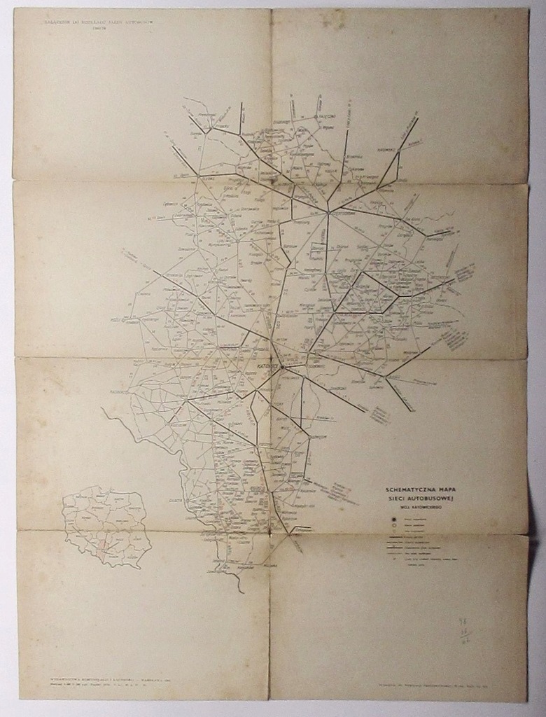 Mapa sieci autobusowej PKS 1969/70 WOJ. KATOWICKIE