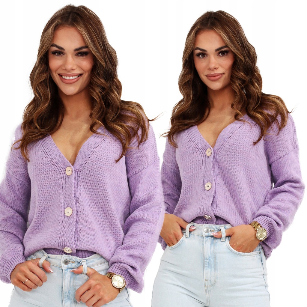 SWETER DAMSKI KARDIGAN KOBIECY ROZPINANY FIOLETOWY